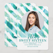 Invitation Carton d'invitation photo avec rubans turquoise (Devant / Derrière)