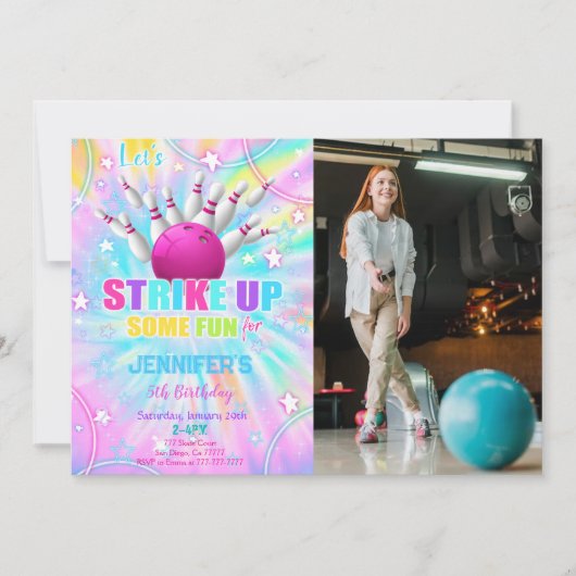 Invitation Carton d'invitation photo d'anniversaire Bowling m (Devant)