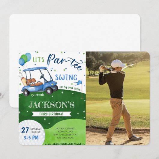 Invitation Carton d'invitation photo d'anniversaire de golf m (Devant / Derrière)