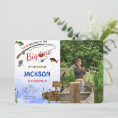 Invitation Carton d'invitation photo d'anniversaire de pêche  (Debout devant)