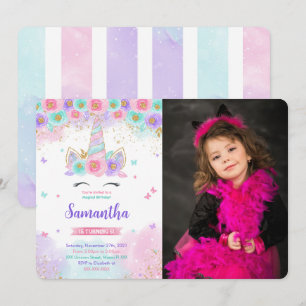 Invitation Carton d'invitation photo de licorne magique modif