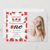Invitation Carton d'invitation photo fraise modifiable (Devant)