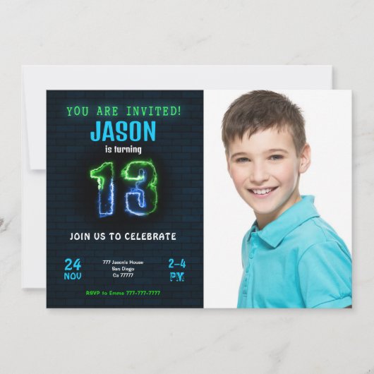 Invitation Carton d'invitation photo pour les 13 ans d'un gar (Devant)