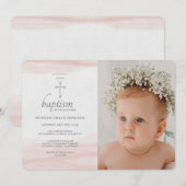 Invitation Carton d'invitation photo rose simple (Devant / Derrière)