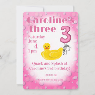 Invitation Carton d'invitation pour 3 ans avec un canard en c