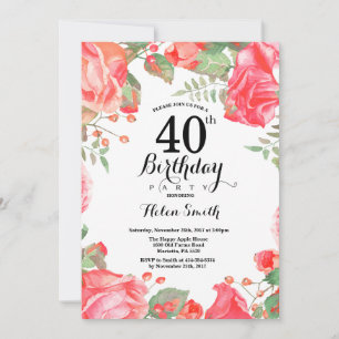 Invitation Carton d'invitation pour 40e anniversaire floral r