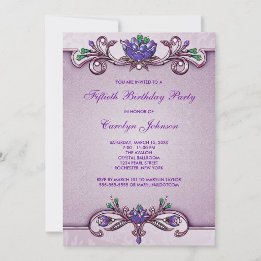 Invitation Carton d'invitation pour 50e anniversaire en damas (Devant)