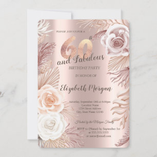 Invitation Carton d'invitation pour 60 ans avec fleurs bohème