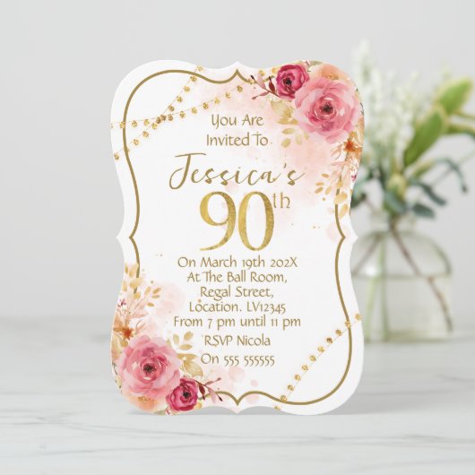 Invitation Carton d'invitation pour 90e anniversaire floral (Debout devant)
