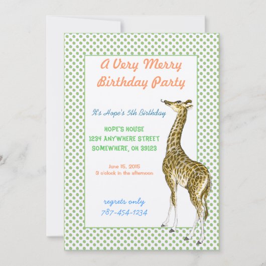 Invitation Carton d'invitation pour anniversaire de girafe av (Devant)