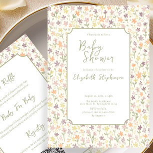 Invitation Carton d'invitation pour Baby Shower à fleurs jaun