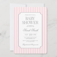 Carton d'invitation pour baby shower à rayure rose