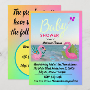 Invitation Carton d'invitation pour Baby Shower aux flamants 