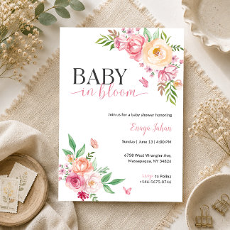 Invitation Carton d'invitation pour baby shower Baby in Bloom
