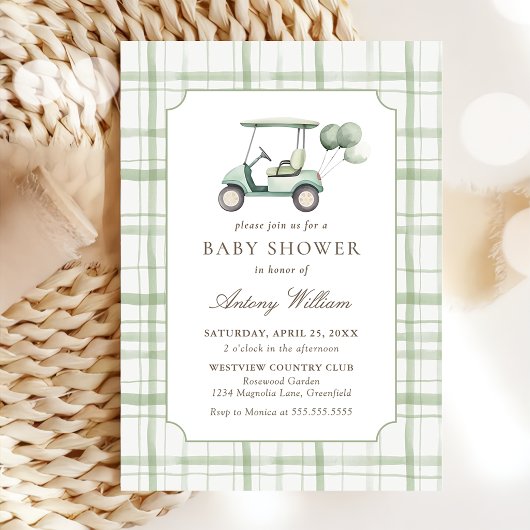 Invitation Carton d'invitation pour Baby Shower de golf à car