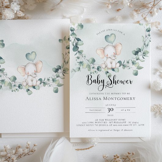 Invitation Carton d'invitation pour Baby Shower éléphant caca