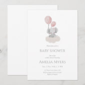 Invitation Carton d'invitation pour Baby Shower Eléphant Rose (Devant / Derrière)