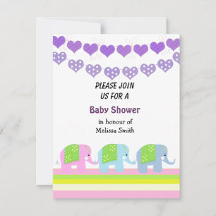 Invitation Carton d'invitation pour Baby Shower Éléphants Ind