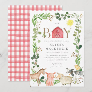 Invitation Carton d'invitation pour Baby Shower Ferme Animaux