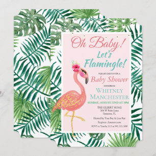 Invitation Carton d'invitation pour Baby Shower Flamant Tropi