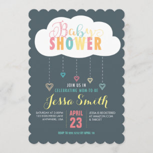 Invitation Carton d'invitation pour Baby Shower Nuages et Cœu