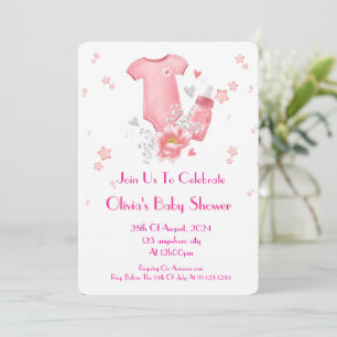 INVITATION CARTON D'INVITATION POUR BABY SHOWER ROSE POUR FIL