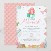 Invitation Carton d'invitation pour Baby Shower sirène sous l (Devant / Derrière)