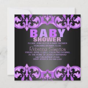 Invitation Carton d'invitation pour baby shower violet et noi