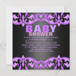 Invitation Carton d'invitation pour baby shower violet et noi