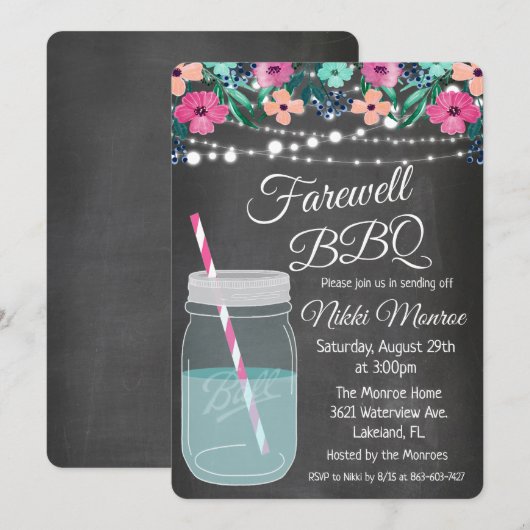 Invitation Carton d'invitation pour barbecue d'adieu dans un (Devant / Derrière)