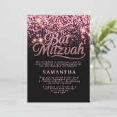Invitation Carton d'invitation pour Bat Mitzvah Rose et Noir (Debout devant)