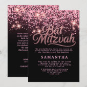 Invitation Carton d'invitation pour Bat Mitzvah Rose et Noir (Devant / Derrière)