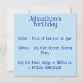 Invitation Carton d'invitation pour l'anniversaire des garçon (Dos)