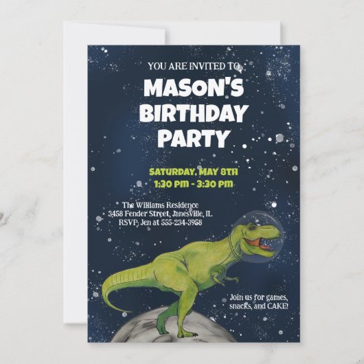 Invitation Carton d'invitation pour l'anniversaire du T-rex d (Devant)