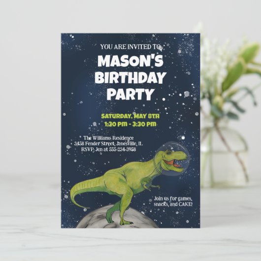 Invitation Carton d'invitation pour l'anniversaire du T-rex d (Debout devant)