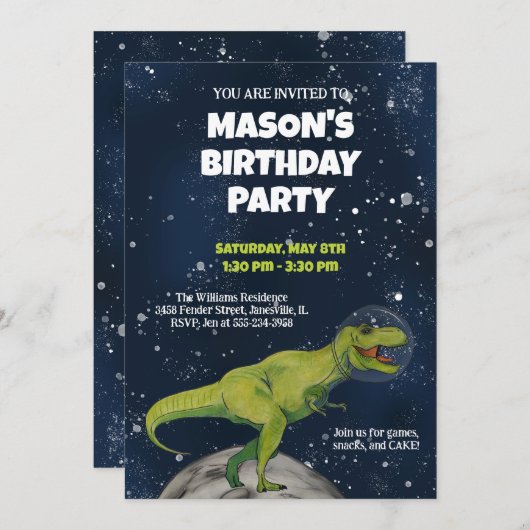 Invitation Carton d'invitation pour l'anniversaire du T-rex d (Devant / Derrière)