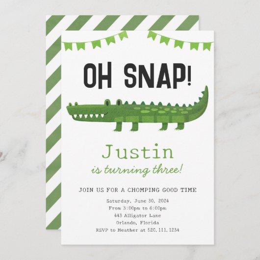 Invitation Carton d'invitation pour l'anniversaire d'un Allig (Devant / Derrière)