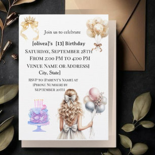 Invitation Carton d'invitation pour les 13 ans d'une fille bl