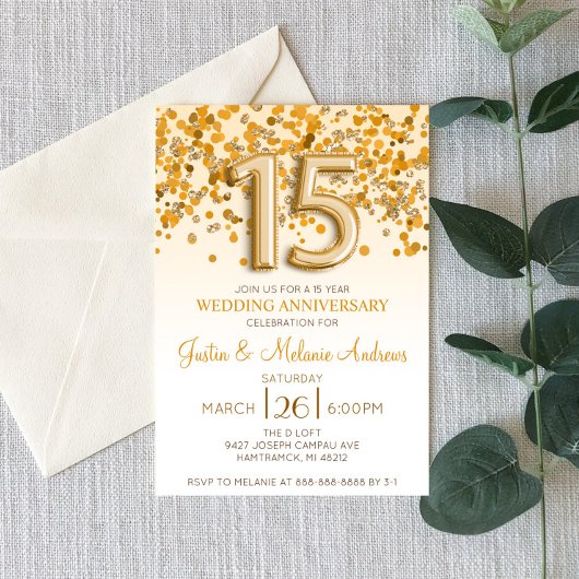 Invitation Carton d'invitation pour les 15 ans de mariage ave