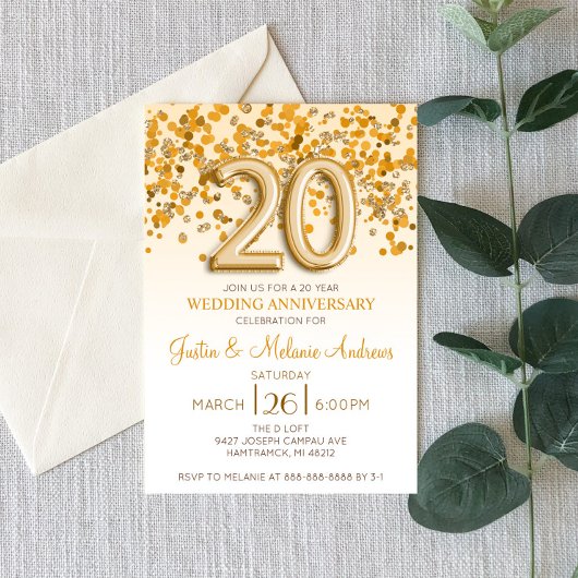 Invitation Carton d'invitation pour les 20 ans de mariage ave