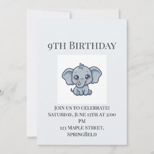 Invitation Carton d'invitation pour les 9 ans d'un éléphant b