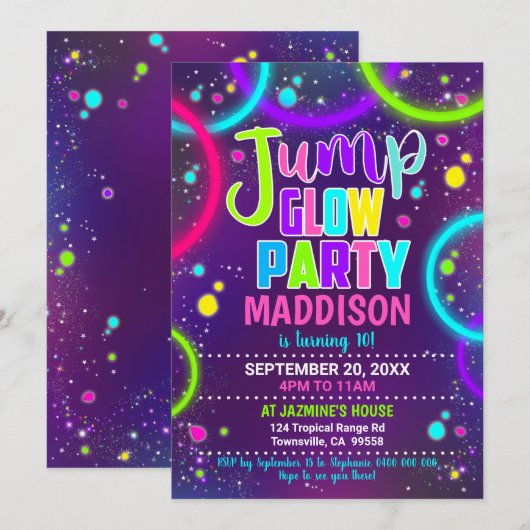 Invitation Carton d'invitation pour soirée Jump Glow (Devant / Derrière)