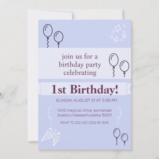 Invitation Carton d'invitation pour un anniversaire bleu (Dos)
