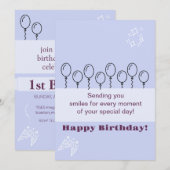 Invitation Carton d'invitation pour un anniversaire bleu (Devant / Derrière)