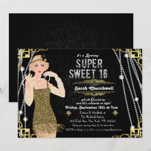 Invitation Carton d'invitation pour un Sweet 16 sur le thème