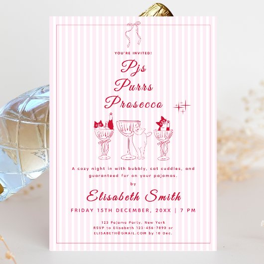 Invitation Carton d'invitation pour une soirée pyjama chat av