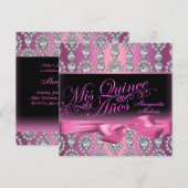 Invitation Carton d'invitation Quinceanera Diamant Rose & Arc (Devant / Derrière)