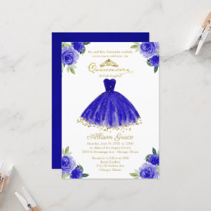 Invitation Carton d'invitation Quinceanera Feuille d'or Robe