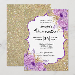 Invitation Carton d'invitation Quinceanera Floral Violet Pail