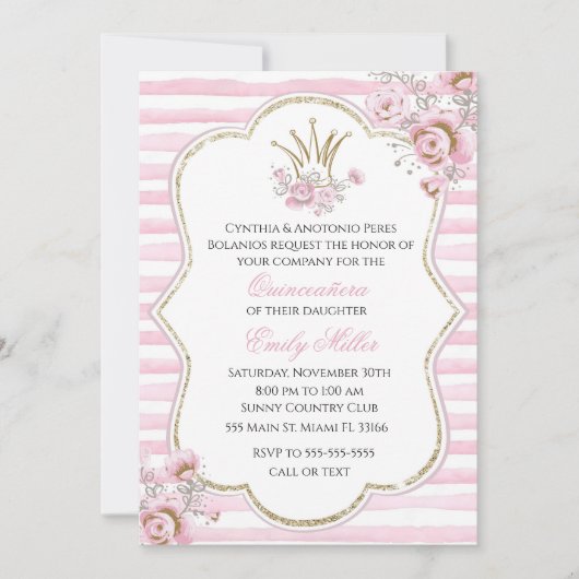 Invitation Carton d'invitation Quinceañera princesse floral r (Devant)